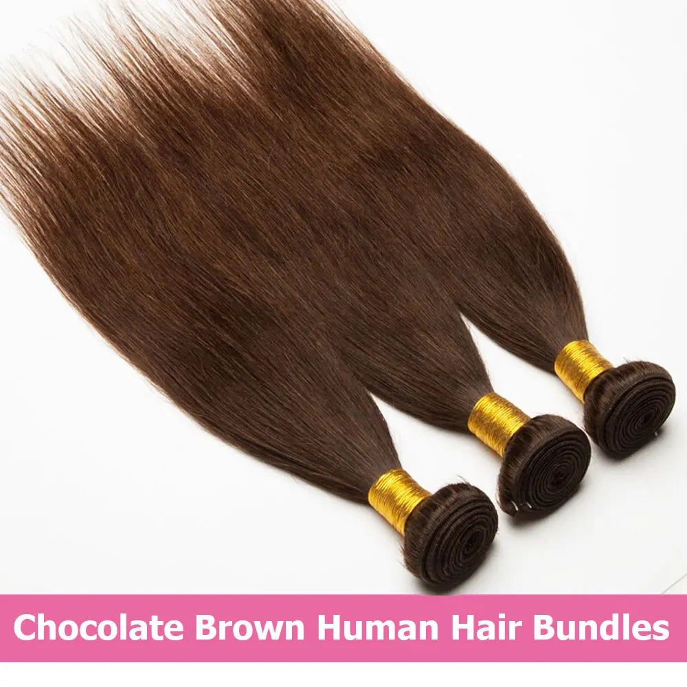 Straight Chocolate Brown Remy Hair Bundles Human Hair Extensions 100g/Pcs 1/3/4 Bundles Deals for Women Human Hair Weaving Wefts