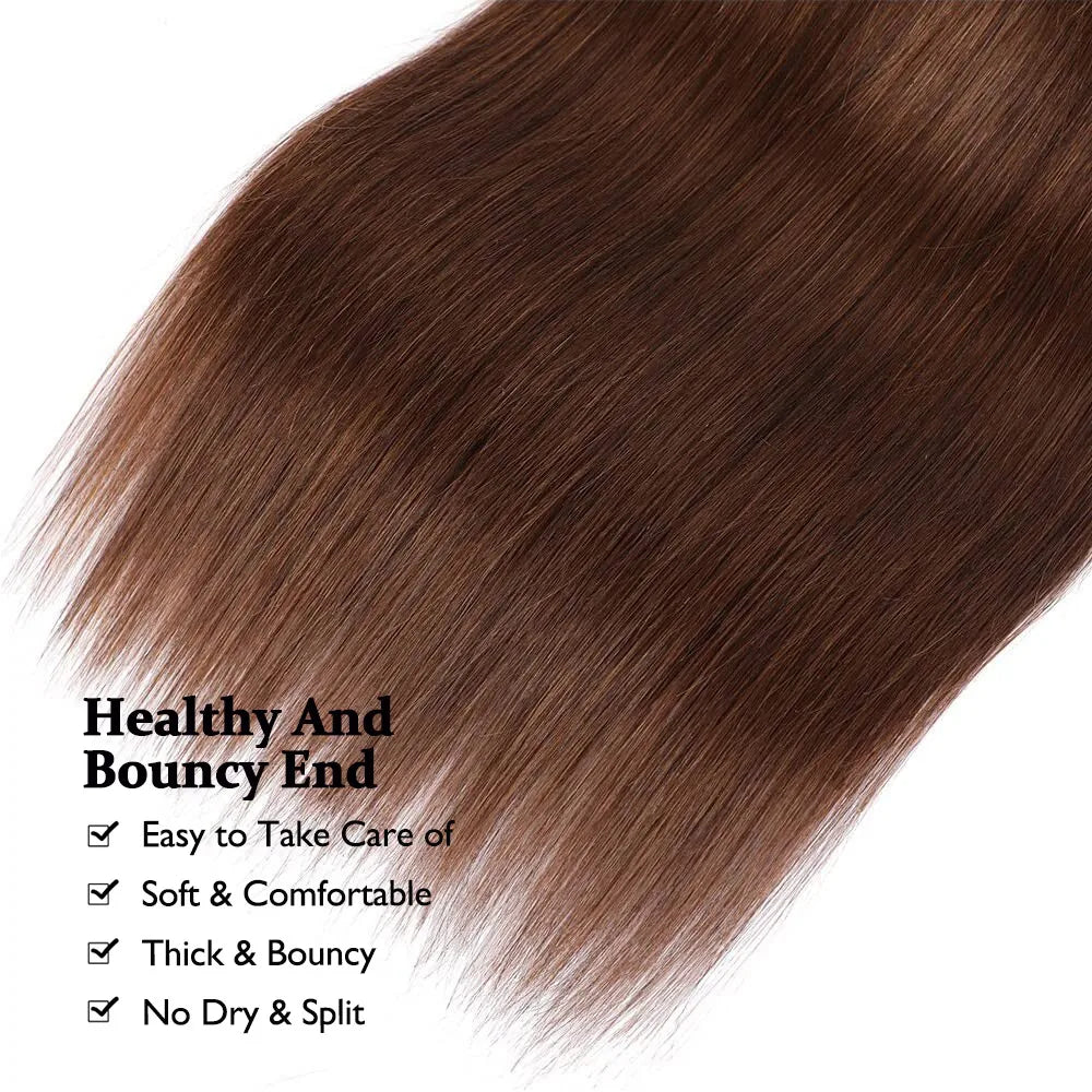 Straight Chocolate Brown Remy Hair Bundles Human Hair Extensions 100g/Pcs 1/3/4 Bundles Deals for Women Human Hair Weaving Wefts