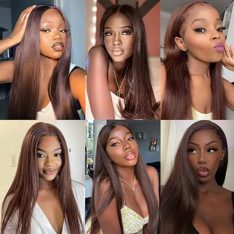 Straight Chocolate Brown Remy Hair Bundles Human Hair Extensions 100g/Pcs 1/3/4 Bundles Deals for Women Human Hair Weaving Wefts