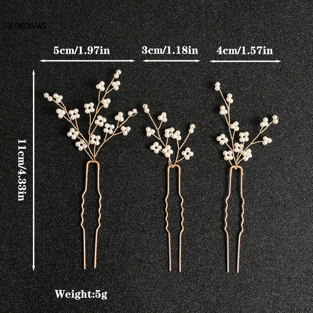 3PCS Wedding U Shape Hair Clips Bridal Headpiece Flower Hairpins Pearl Women Wedding Hair Accessories Bridal Headdress Jewelry