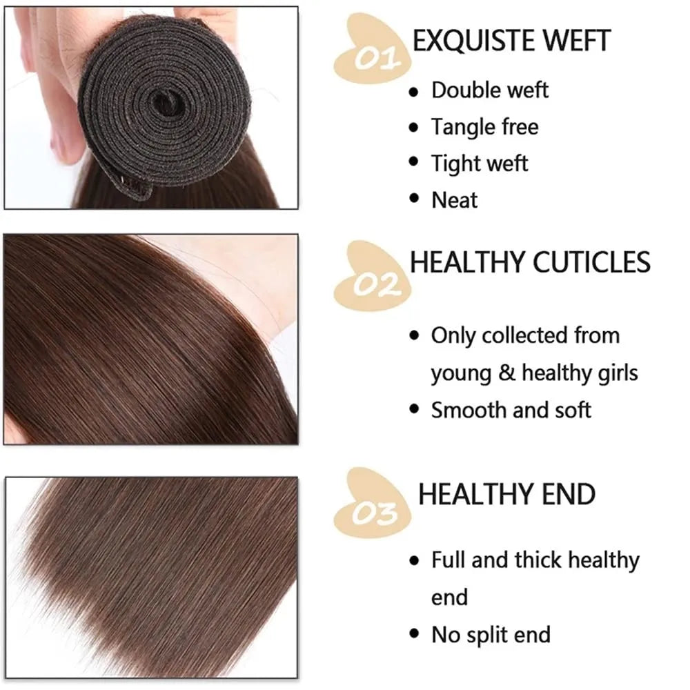 Straight Chocolate Brown Remy Hair Bundles Human Hair Extensions 100g/Pcs 1/3/4 Bundles Deals for Women Human Hair Weaving Wefts