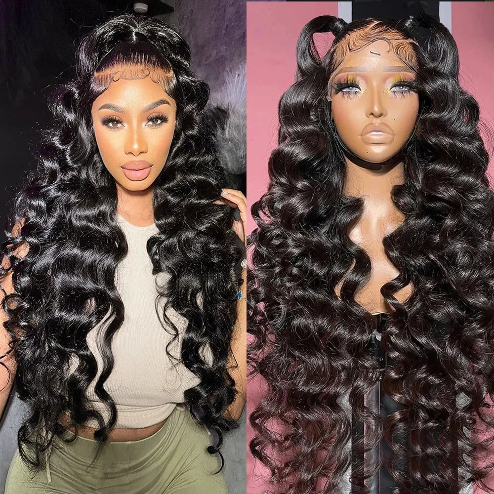 HD 13x6 Loose Nature Wave Lace Front Human Hair Wigs 250% Transparent 30 40 Inch 13x4 Full Deep Water Wave Lace Frontal Wigs